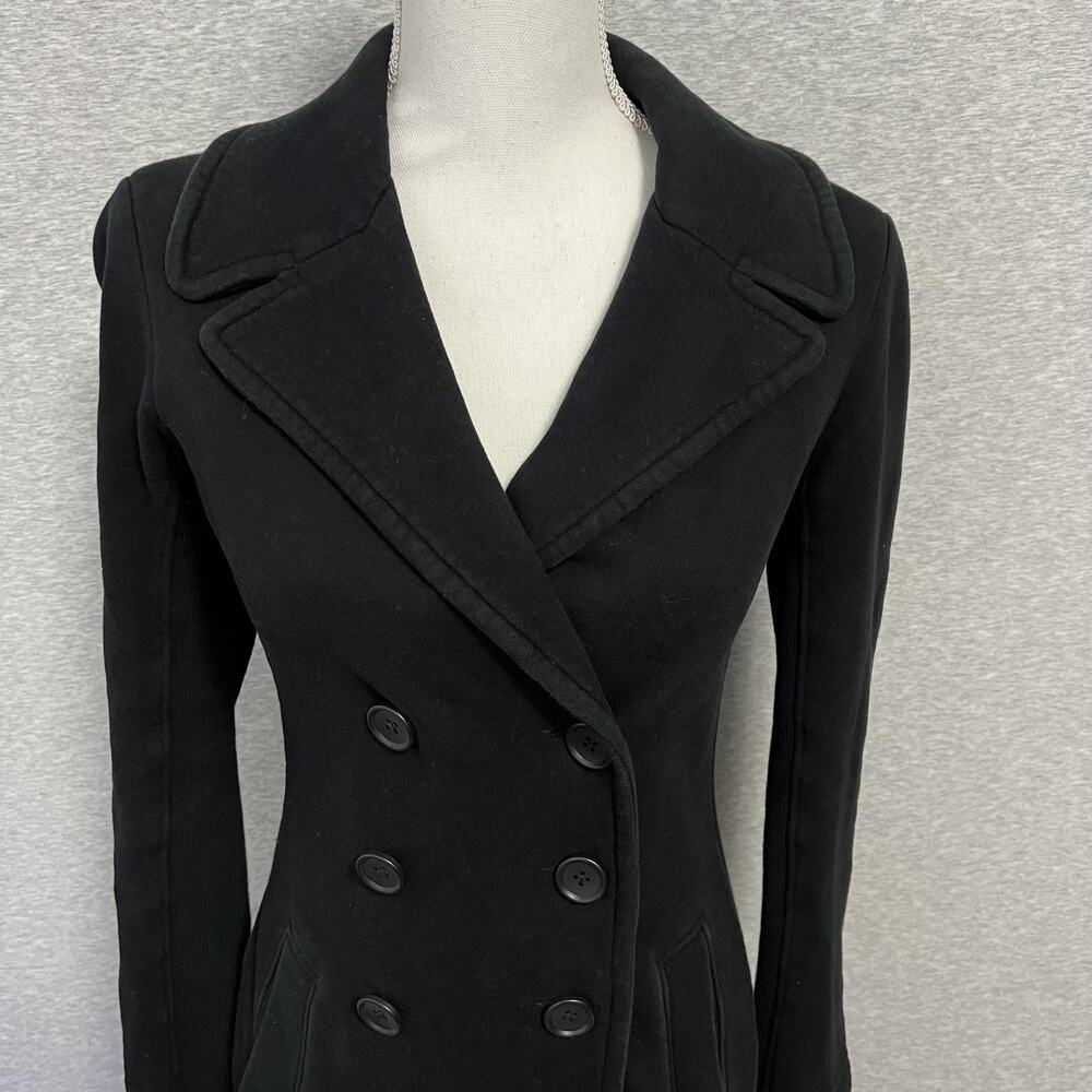 James Perse Coat Womens Small Black‎ Double Breasted Long Cotton Knit Luxury - Picture 2 of 12
